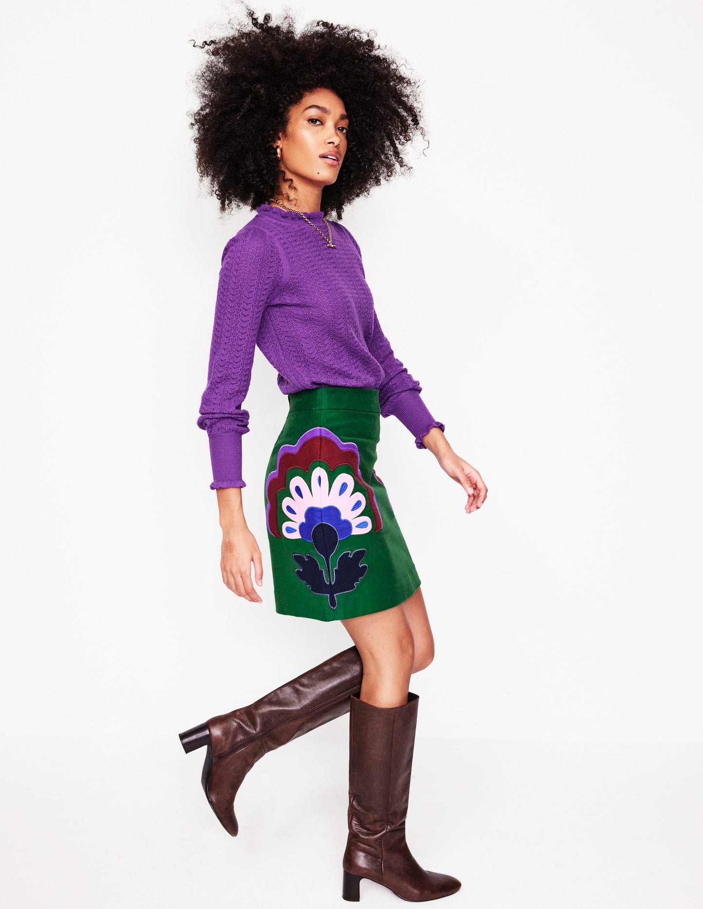 Tia Pointelle Frilled Jumper-Ameythyst Purple