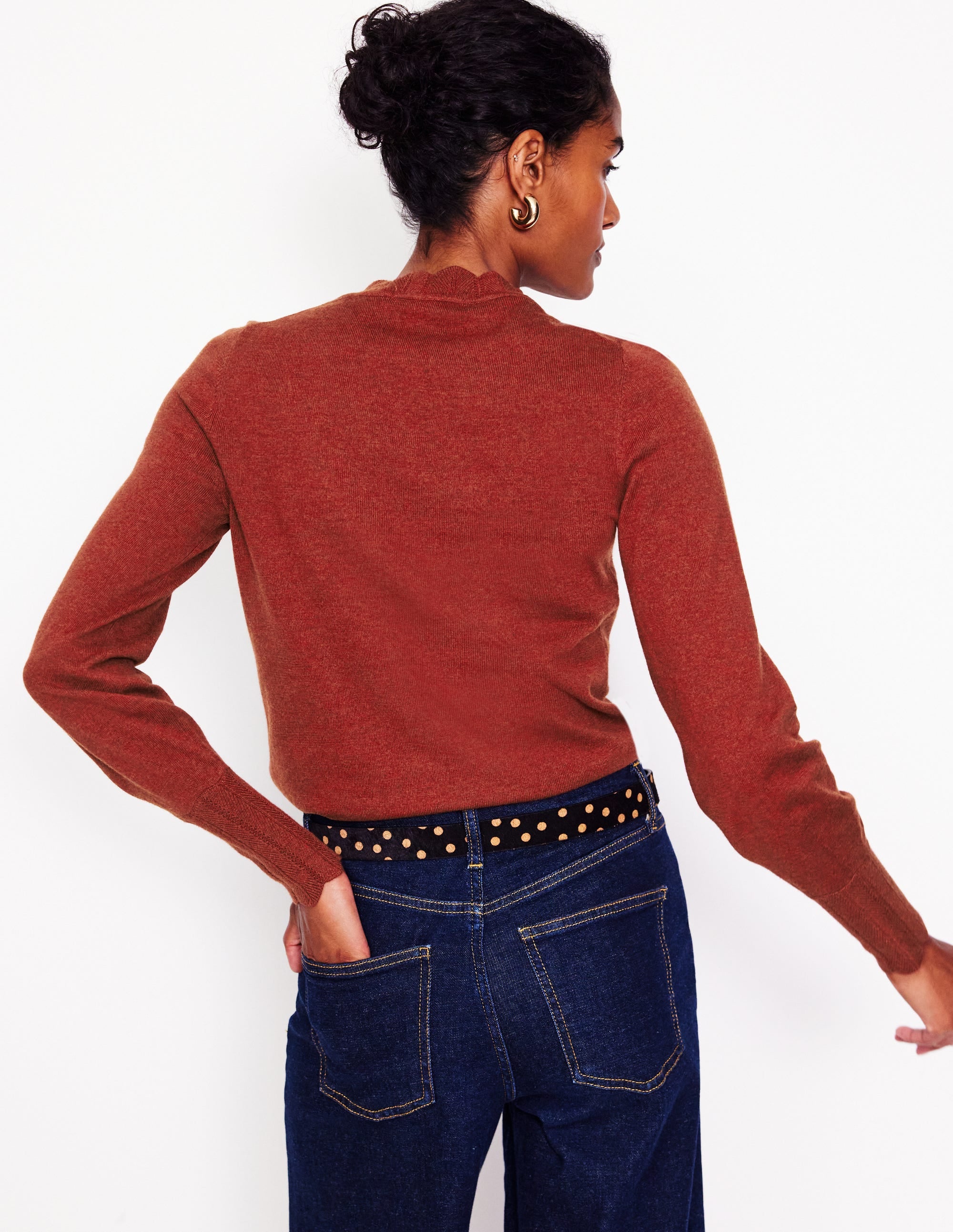 Imi Scallop Trim Jumper-Burnt Orange - Image 3