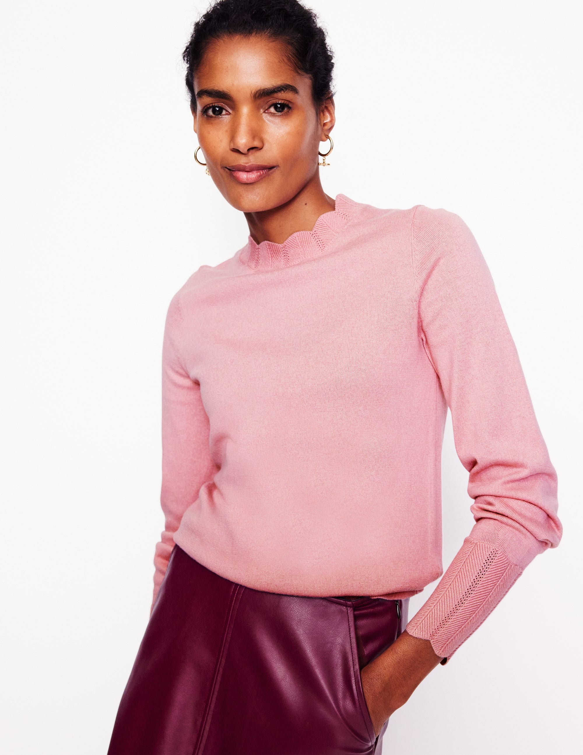 Imi Scallop Trim Jumper-Quartz Pink - Image 1