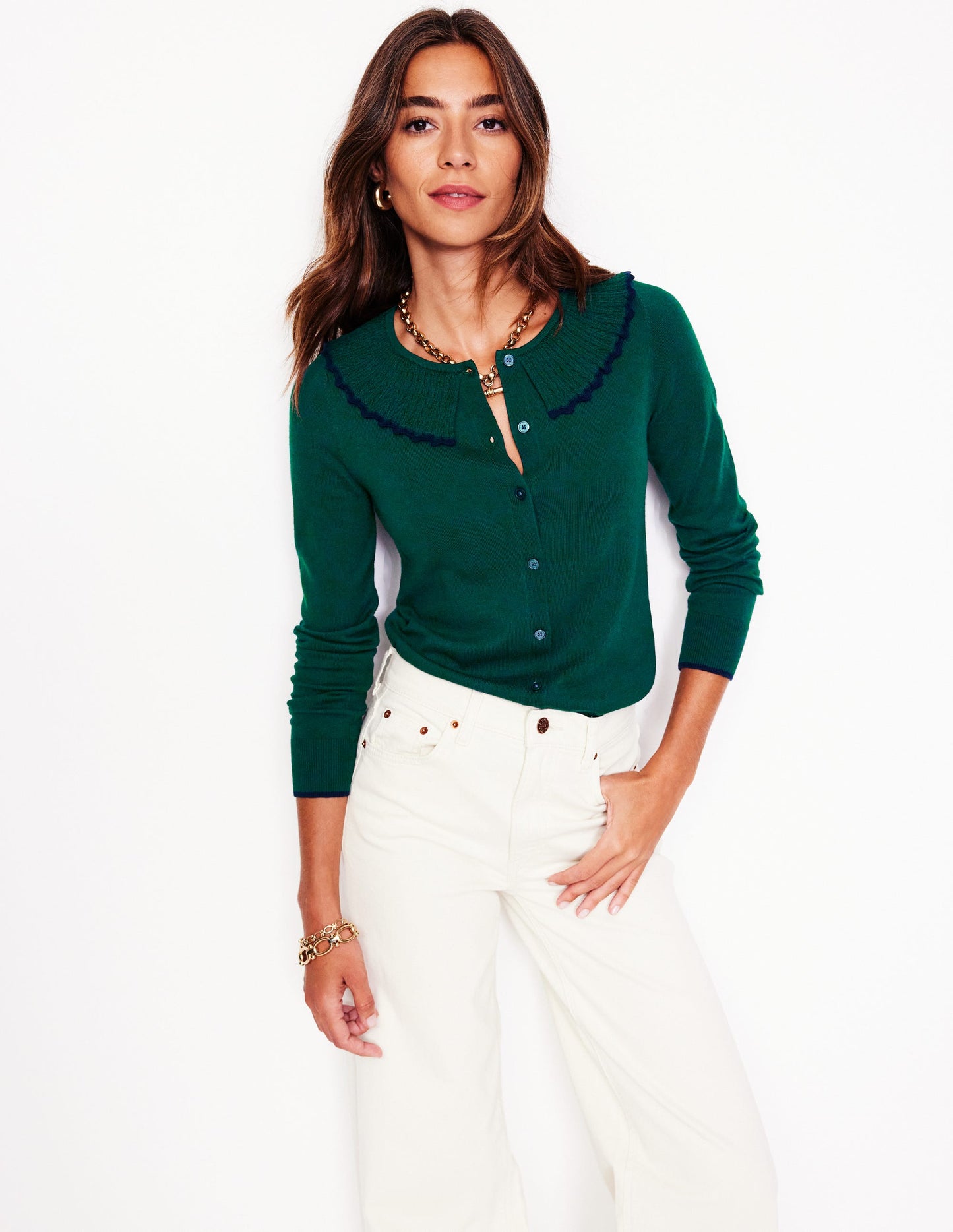 Frill Collared Cardigan-Glade Green