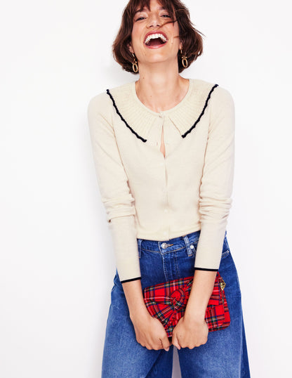 Frill Collared Cardigan-Oatmeal Melange