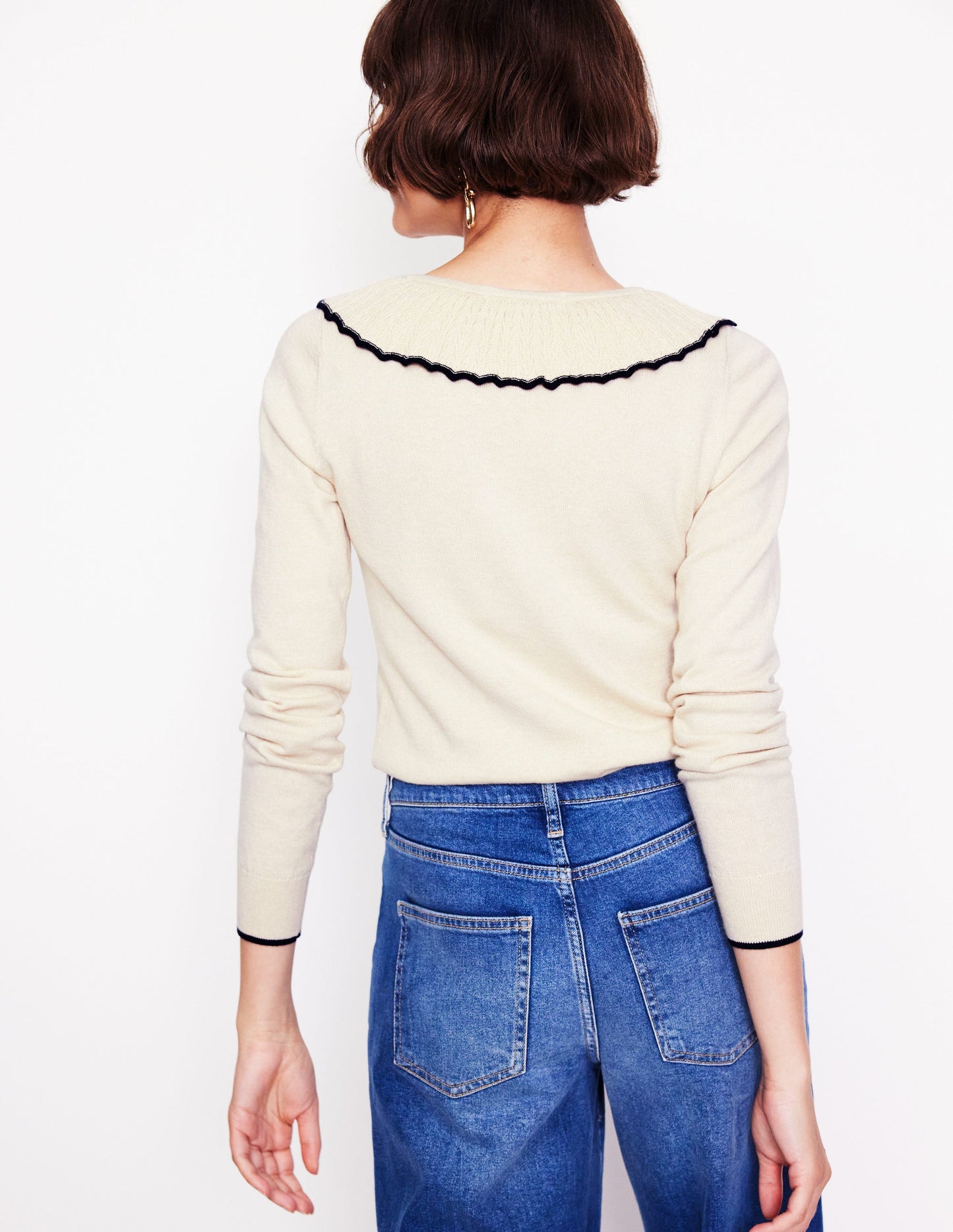 Frill Collared Cardigan-Oatmeal Melange