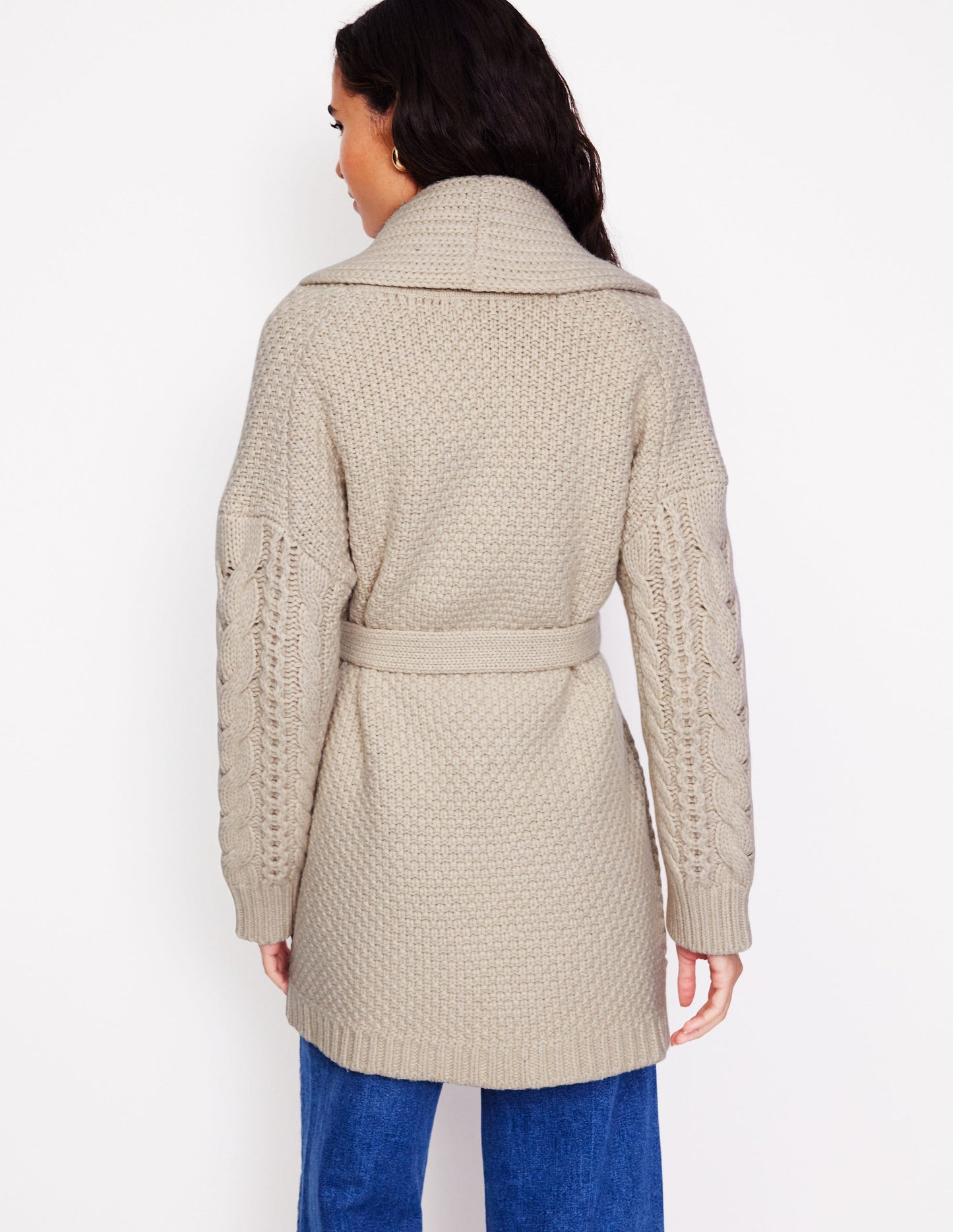 Cable Belted Cardigan-Shearling