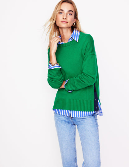 Zia Button Side Jumper-Rich Emerald Green