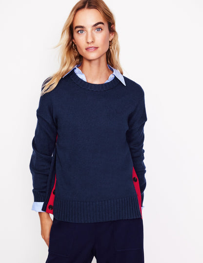 Zia Button Side Jumper-Navy