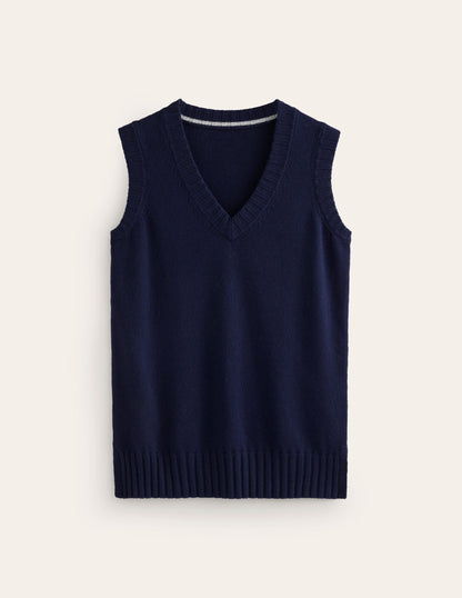 Longline V-Neck Tank-Navy