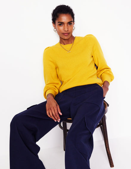 Pleated Sleeve Cashmere Jumper-Ceylon Yellow