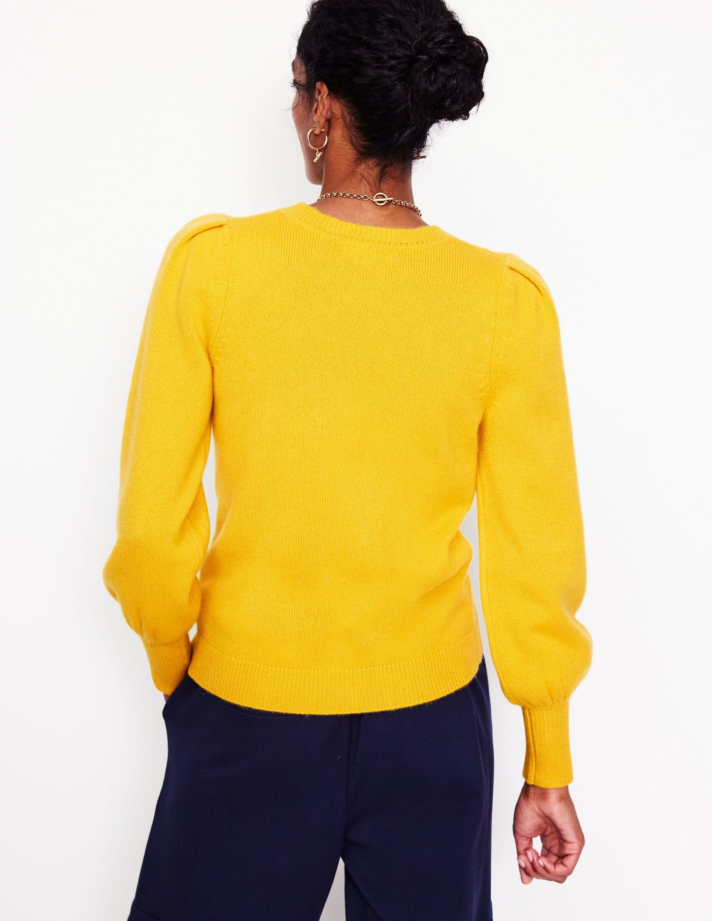 Pleated Sleeve Cashmere Jumper-Ceylon Yellow