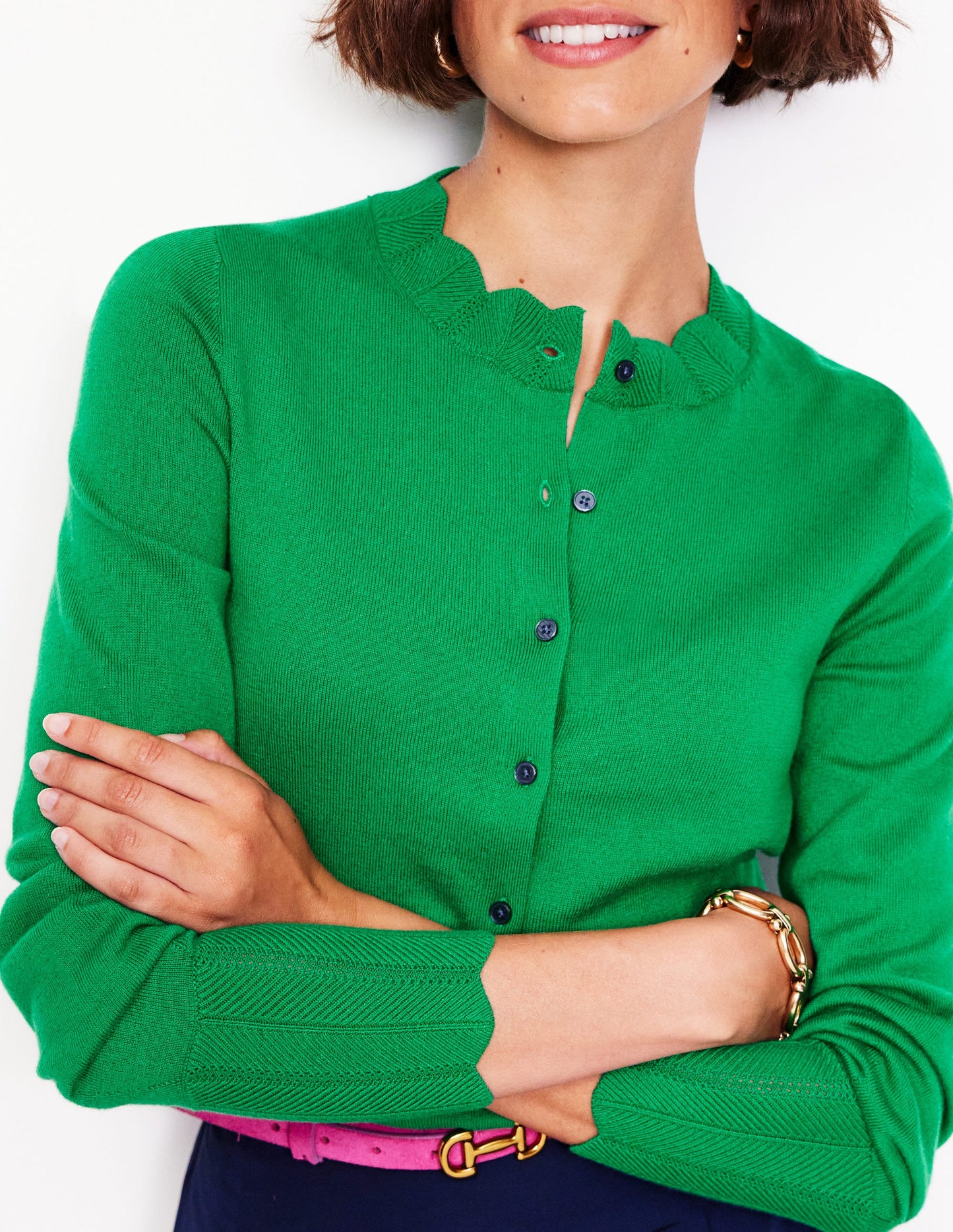 Imi Scalloped Cardigan-Rich Emerald Green