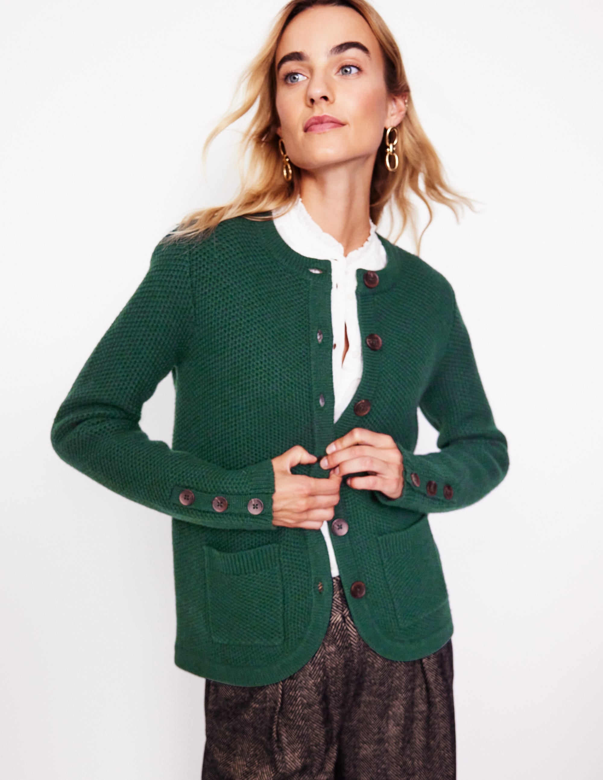 Textured Stitch Cardigan-Dark Cedar Green - Image 1