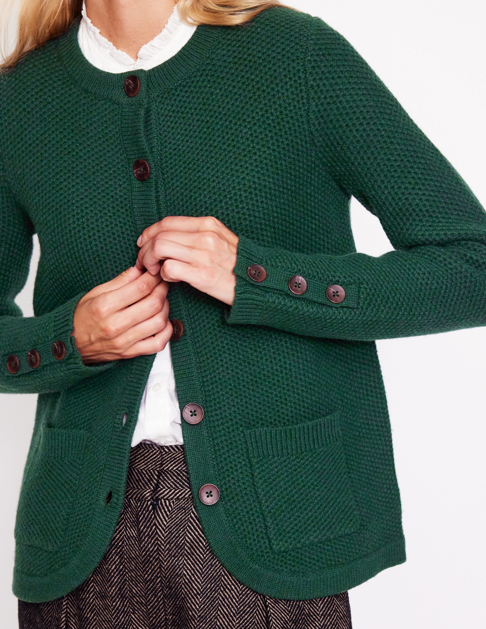 Textured Stitch Cardigan-Dark Cedar Green - Image 2