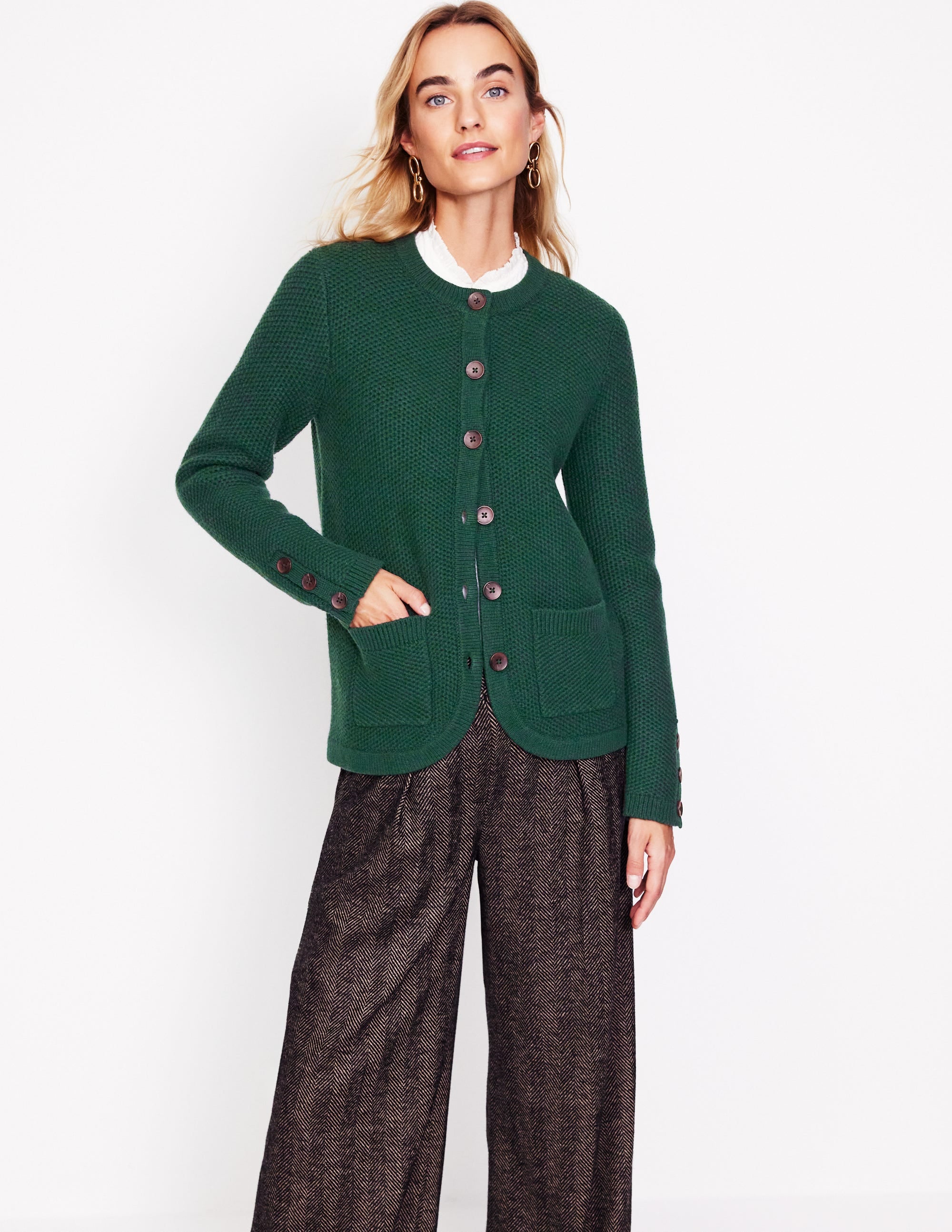 Textured Stitch Cardigan-Dark Cedar Green - Image 4