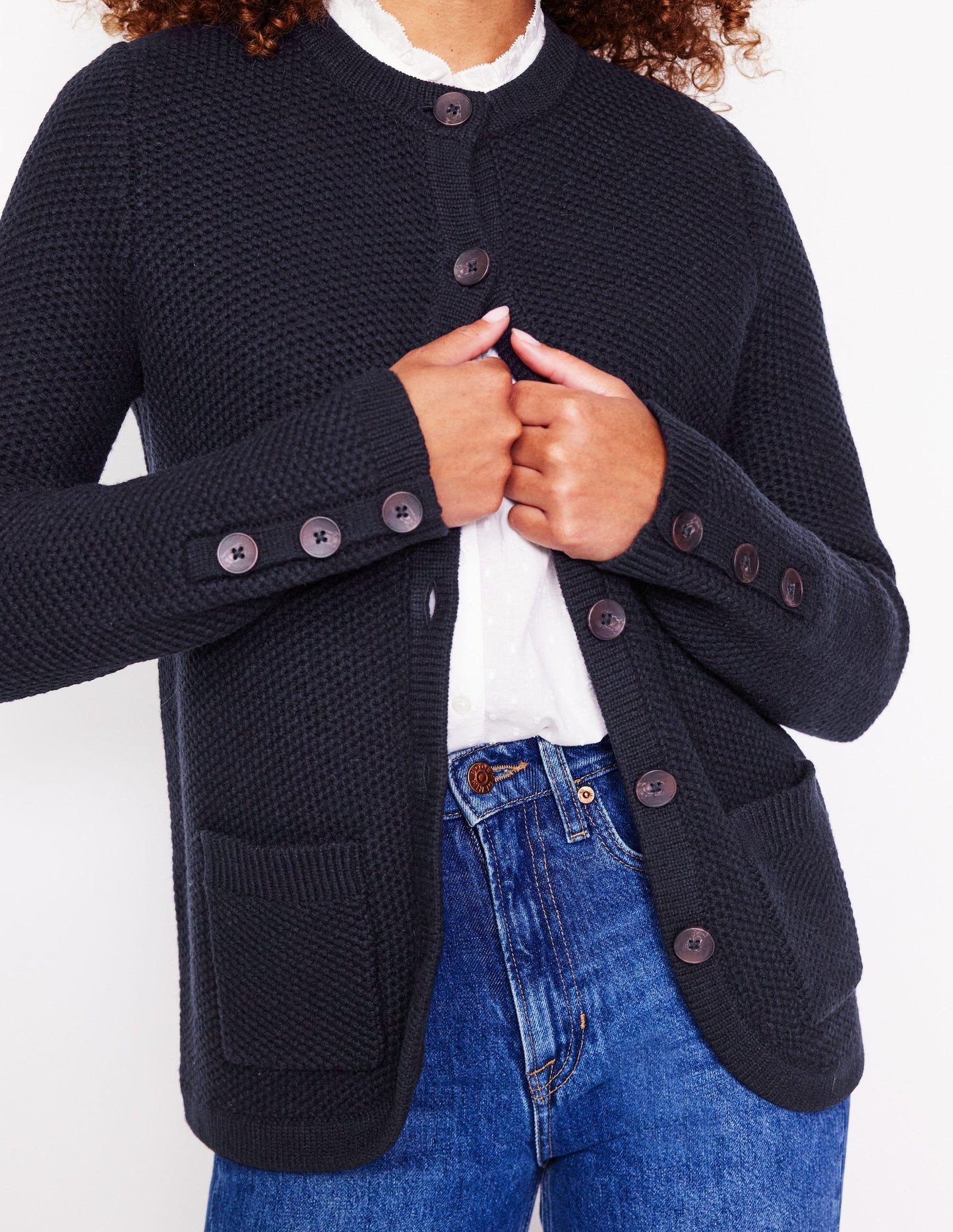 Textured Stitch Cardigan-Navy