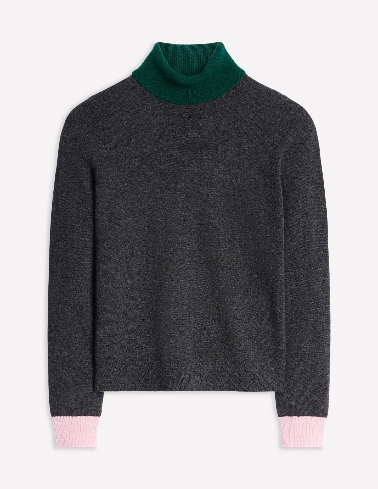 Eva Cashmere Roll Neck Jumper-Charcoal Melange, Colour Block