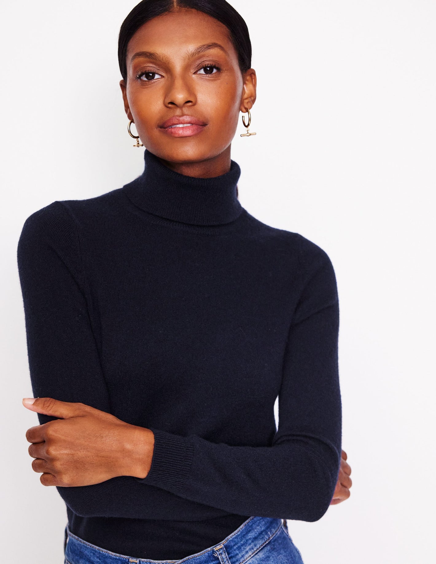 Eva Cashmere Roll Neck Jumper-Navy