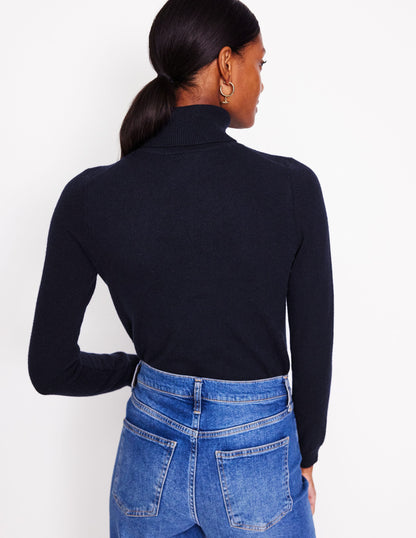 Eva Cashmere Roll Neck Jumper-Navy