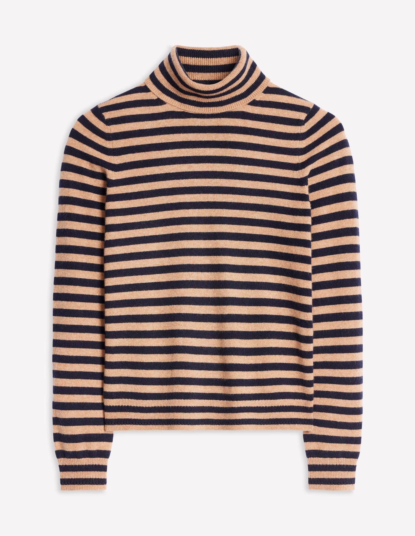 Eva Cashmere Roll Neck Jumper-Camel Melange, Navy