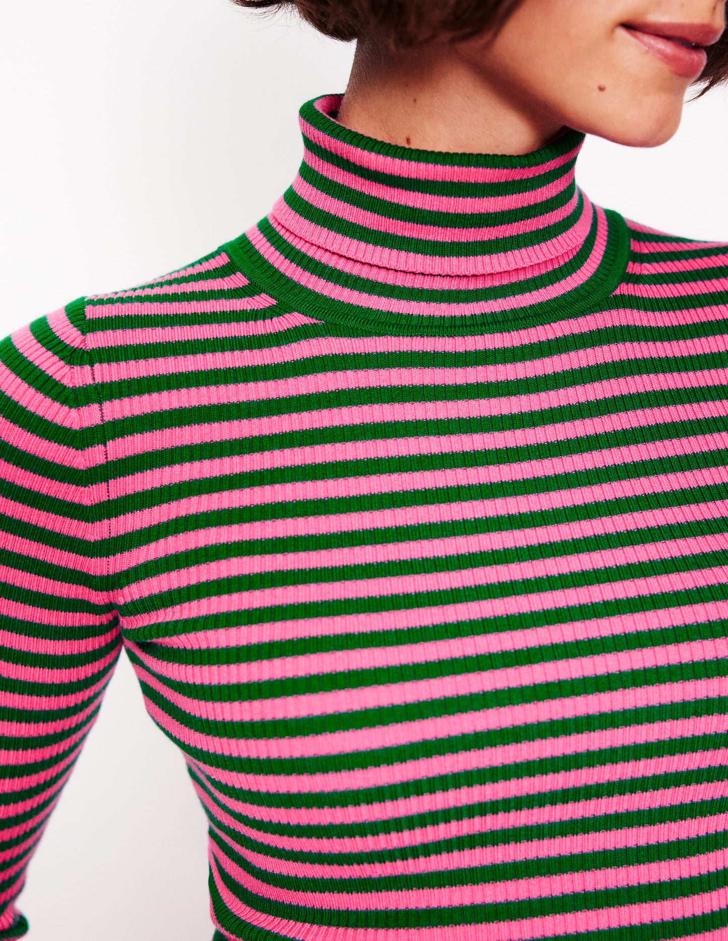 Catriona Roll Neck Jumper-Carmine Rose, Malachite Green