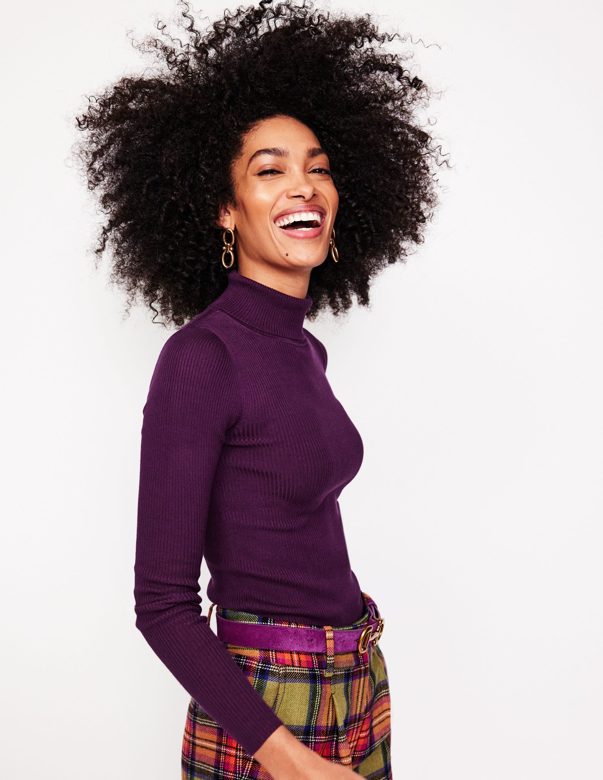 Catriona Roll Neck Jumper-Damson Purple - Image 1