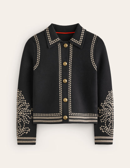 Collared Knitted Jacket-Black