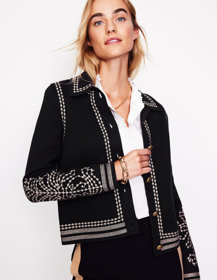 Collared Knitted Jacket-Black