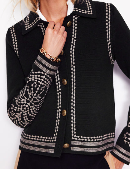 Collared Knitted Jacket-Black