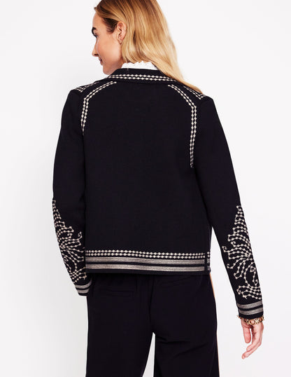 Collared Knitted Jacket-Black