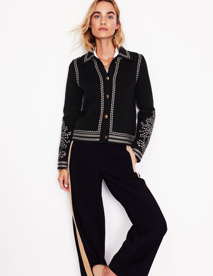 Collared Knitted Jacket-Black