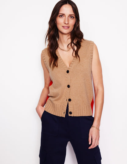 Zia Knitted Waistcoat-Camel Melange