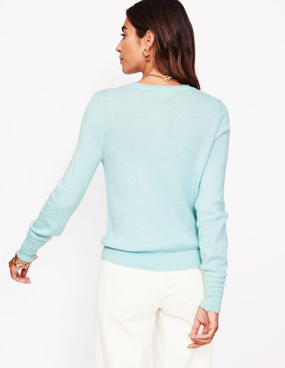 Scallop Sleeve Cardigan-Sky Blue