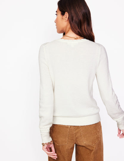 Scallop Sleeve Cardigan-Warm Ivory