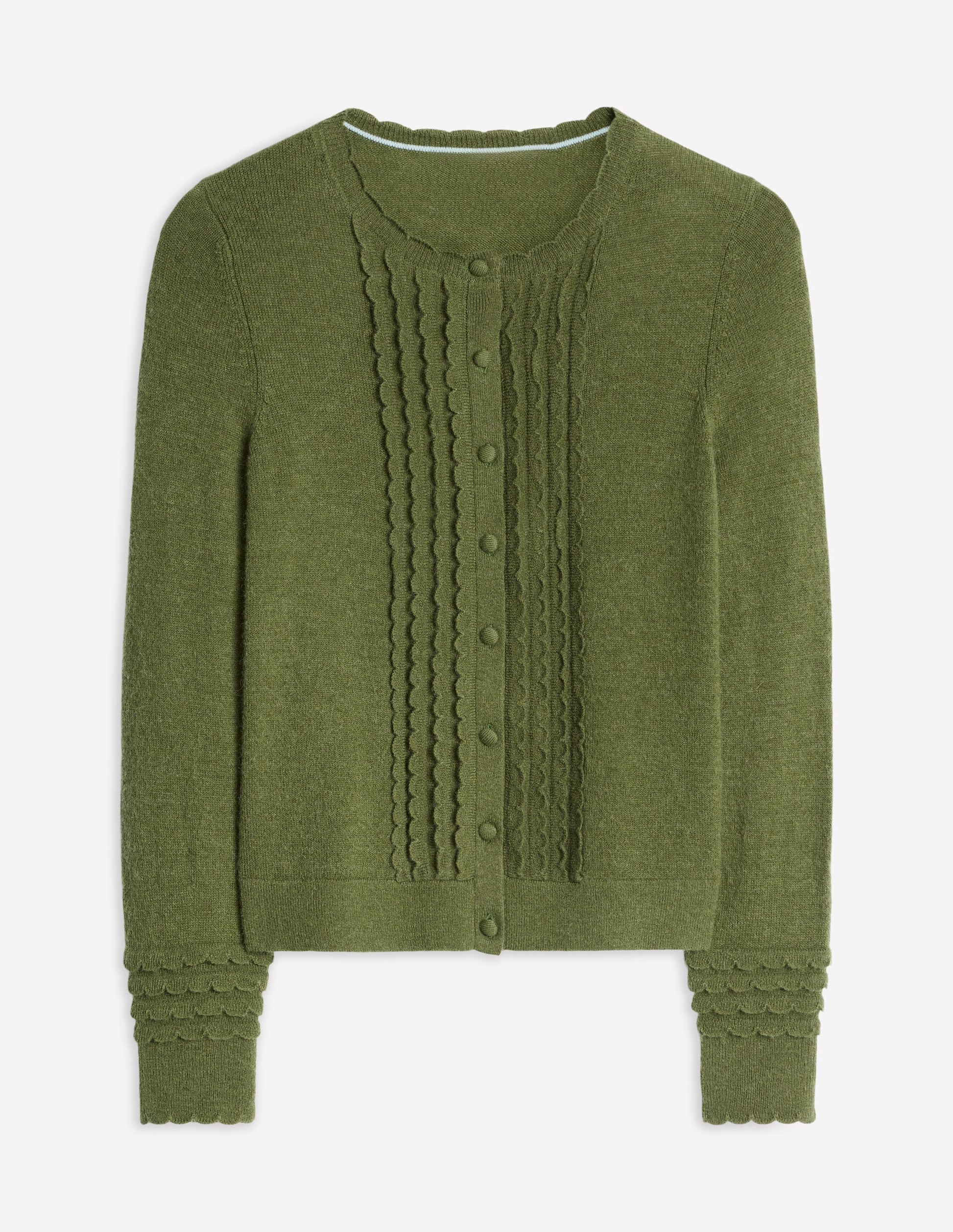 Scallop Sleeve Cardigan-Oregano Green-6
