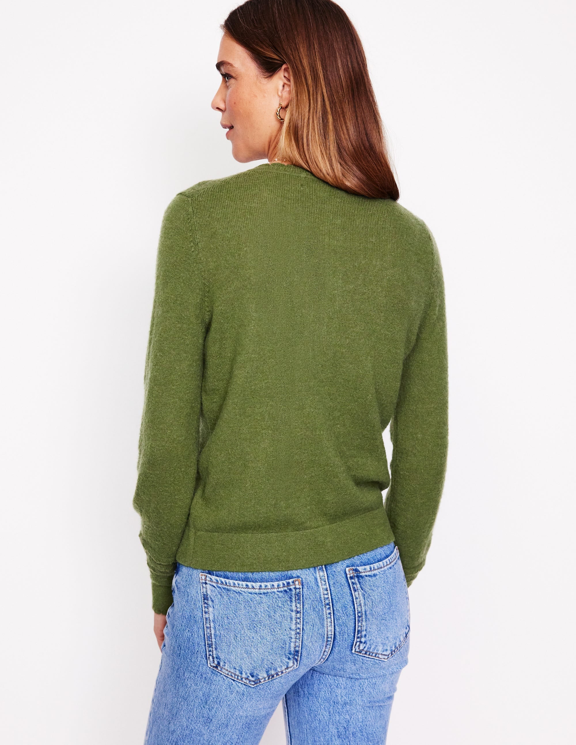 Scallop Sleeve Cardigan-Oregano Green - Image 3