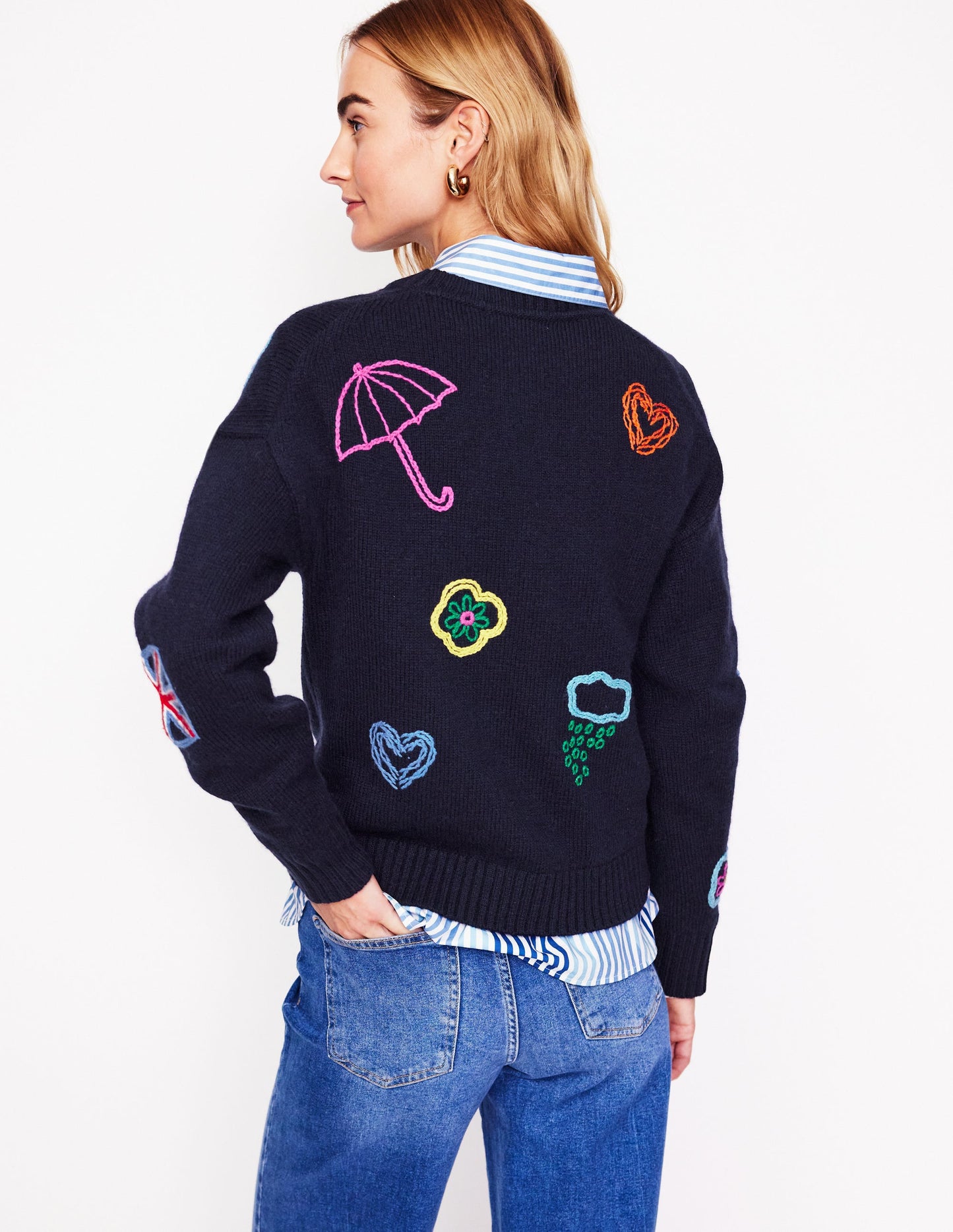 Natalie Embroidered Jumper-Navy, British Icons