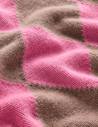 Argyle Crew Neck Jumper-Mink Melange, Pink