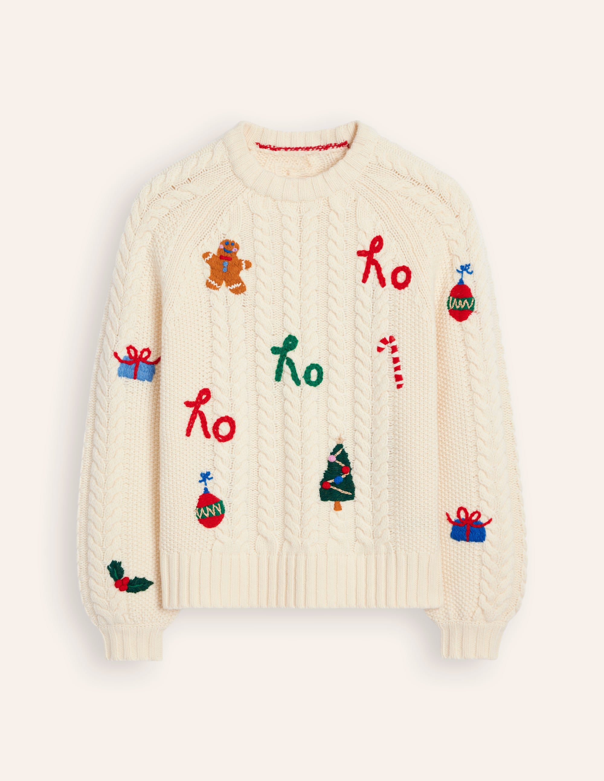 Heritage Cable Jumper-Warm Ivory, Ho Ho Ho - Image 8