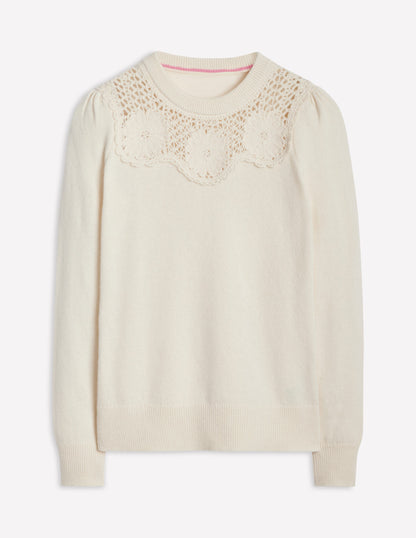 Flower Motif Jumper-Warm Ivory Melange-6