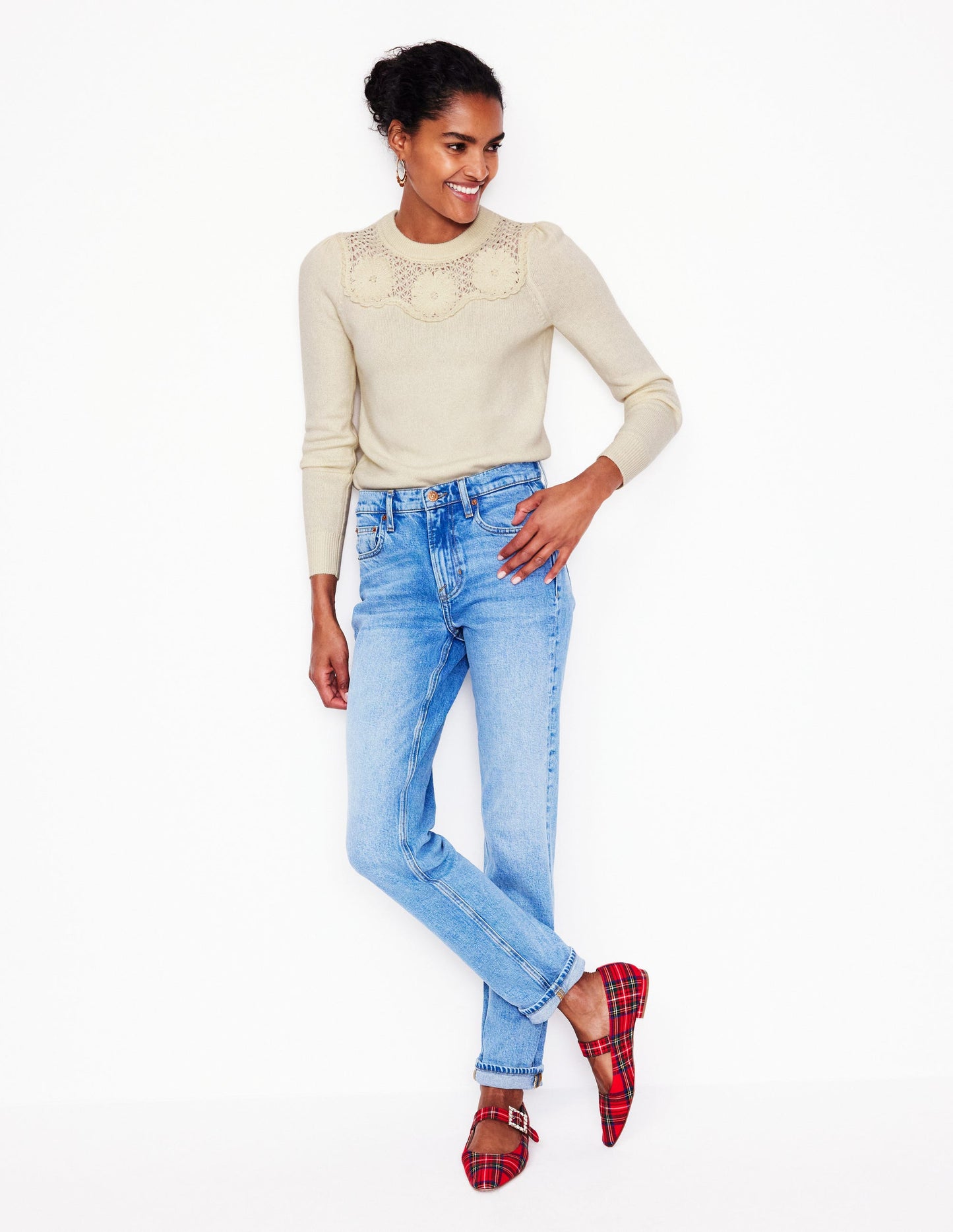 Flower Motif Jumper-Warm Ivory Melange
