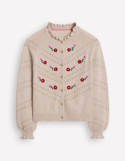 Fae Embroidered Cardigan -Oatmeal Melange