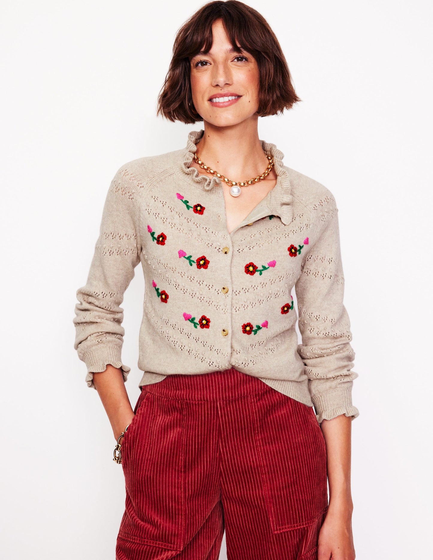 Fae Embroidered Cardigan -Oatmeal Melange