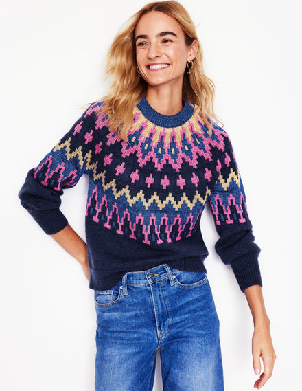 Kat Sparkly Fair Isle Jumper-Navy