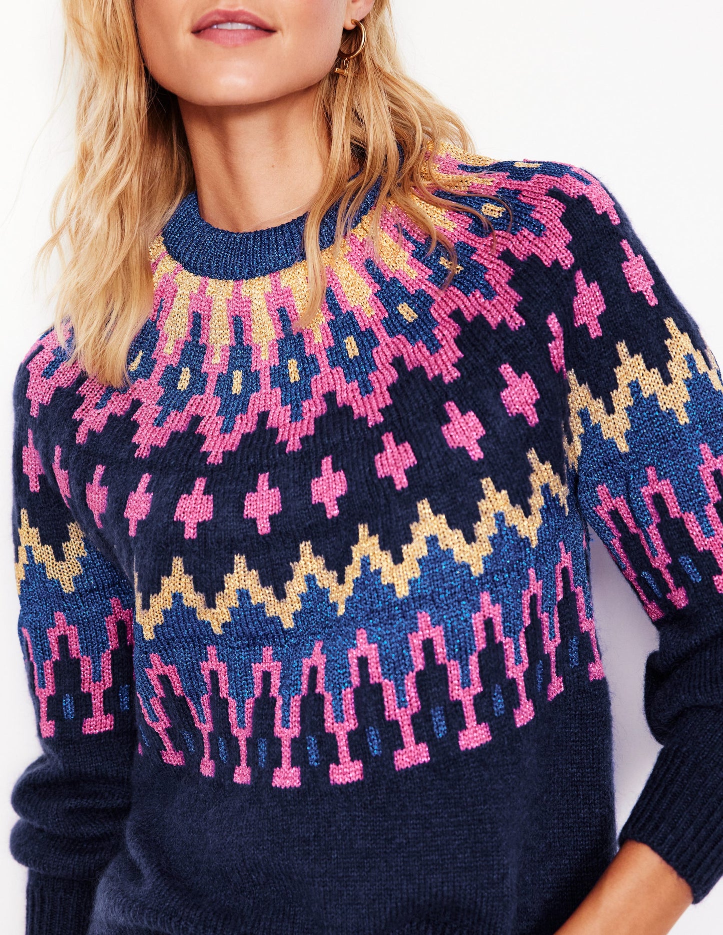 Kat Sparkly Fair Isle Jumper-Navy