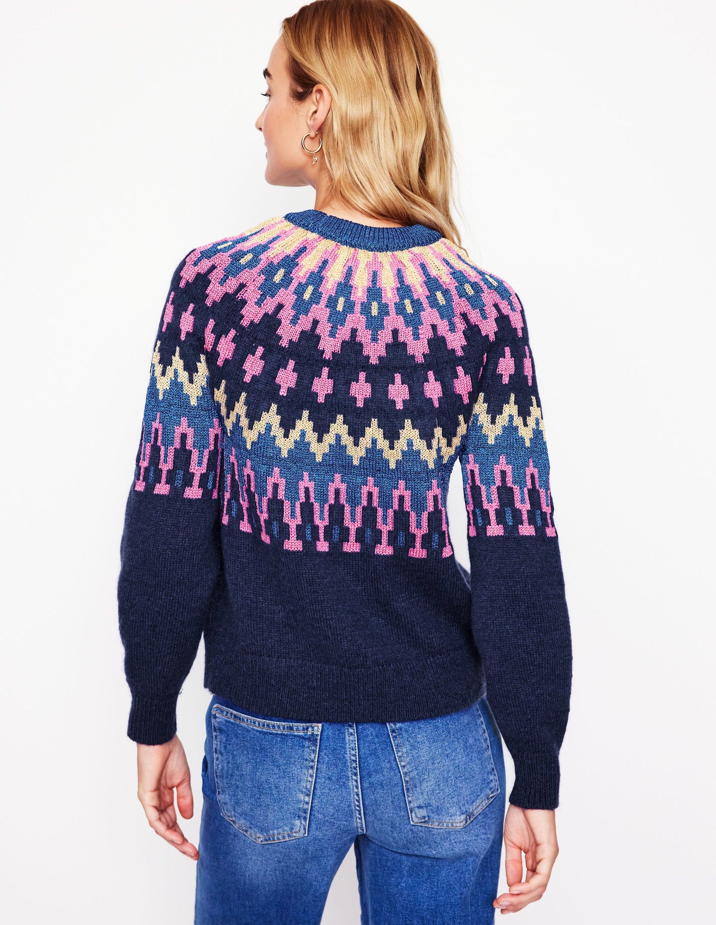 Kat Sparkly Fair Isle Jumper-Navy