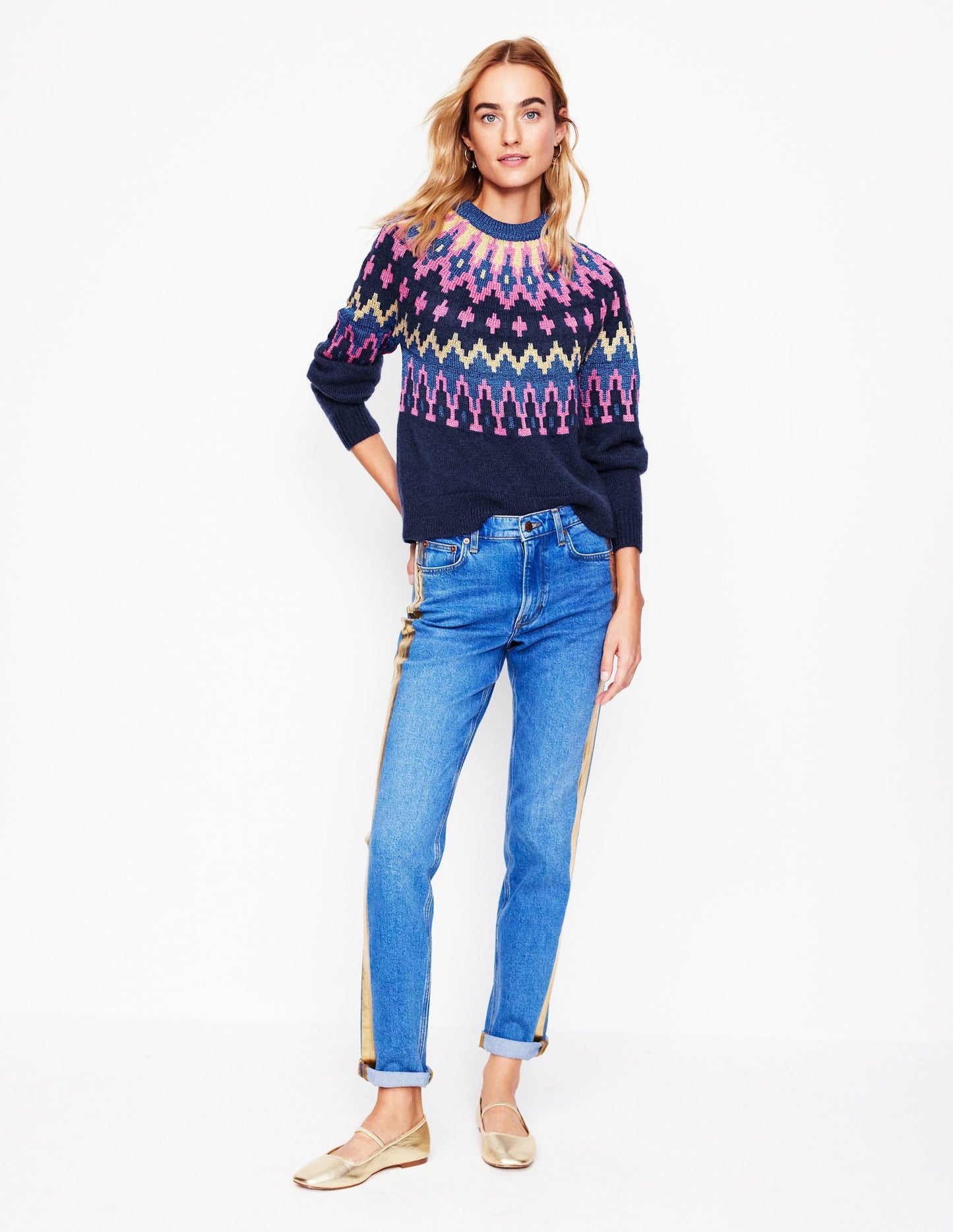 Kat Sparkly Fair Isle Jumper-Navy