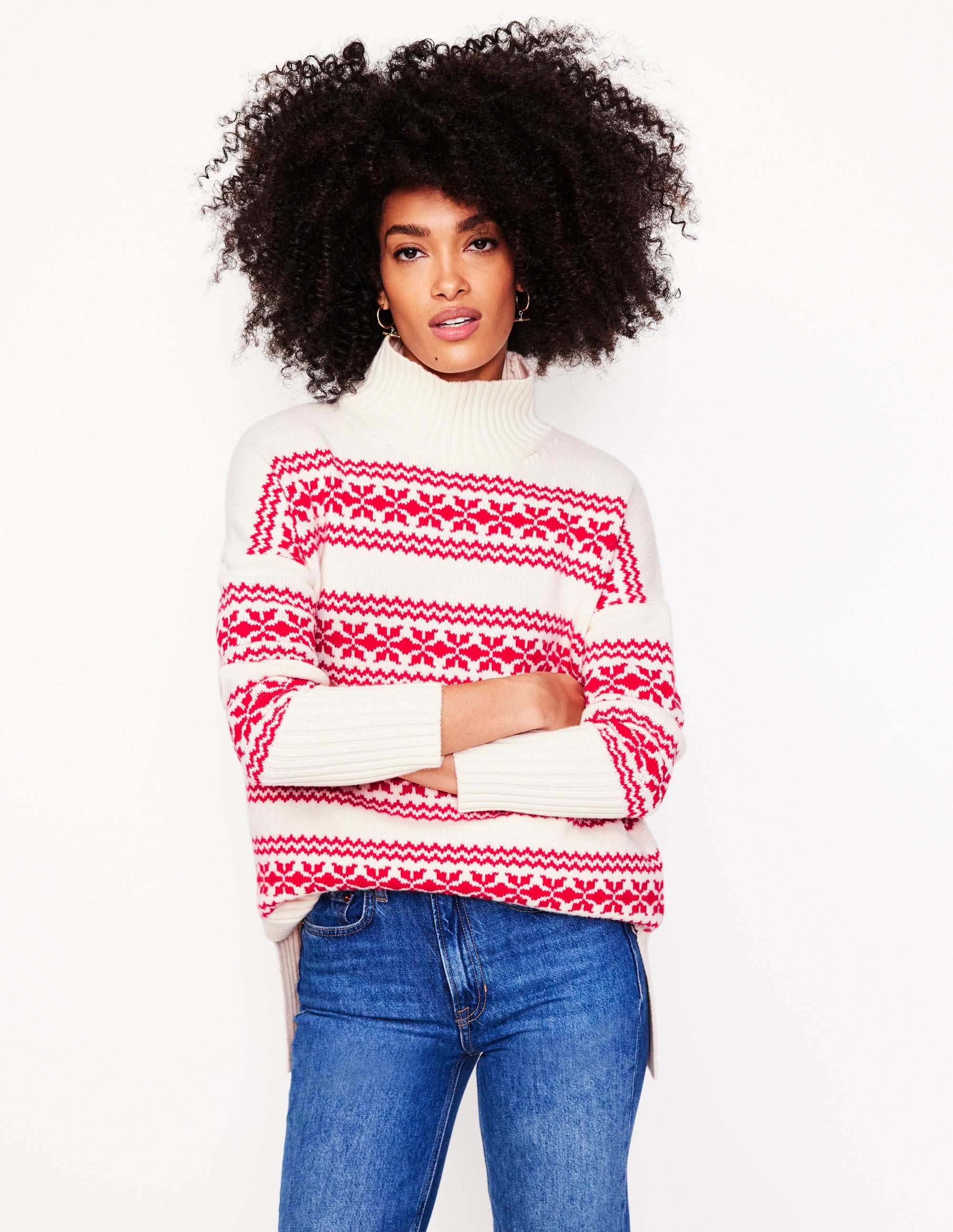Jessica Oversized Jumper-Red Fair Isle - Image 1