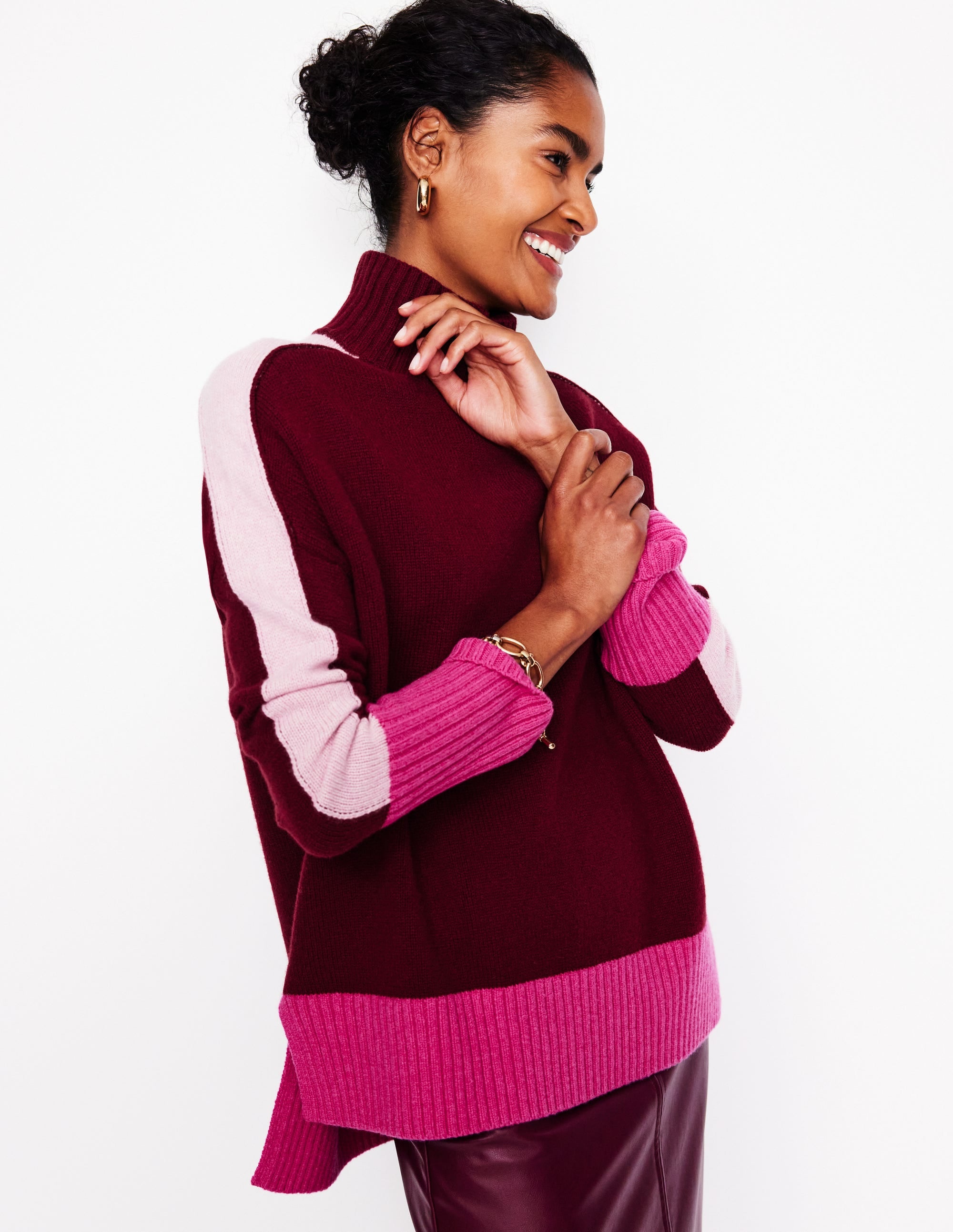 Jessica Oversized Jumper-Deep Wisteria, Colour Block - Image 1