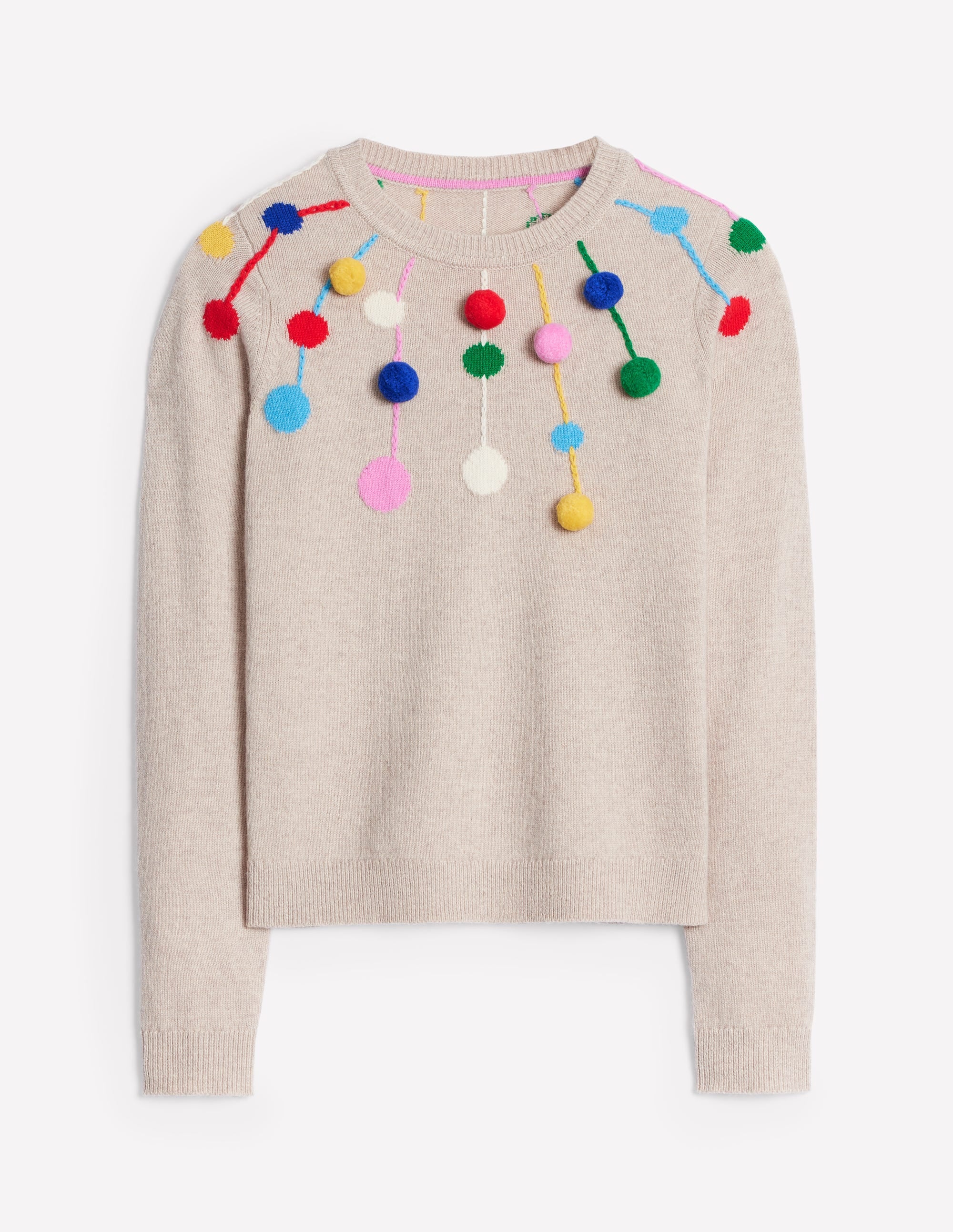 Pom Pom Jumper-Oatmeal, Multi Poms - Image 6
