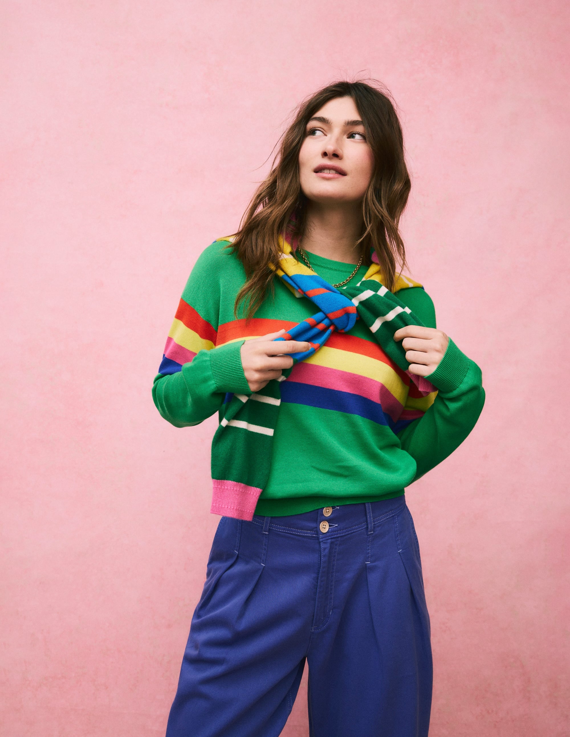 Lara Relaxed Cotton Jumper-Bright Green Chest Stripe - Image 5
