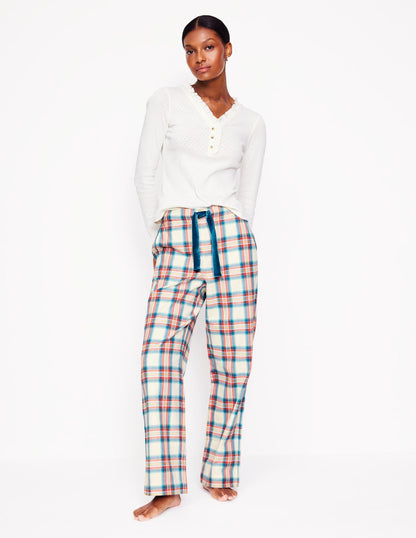 Brushed Cotton Pyjama Trousers-Eggnog & Orange Check-1