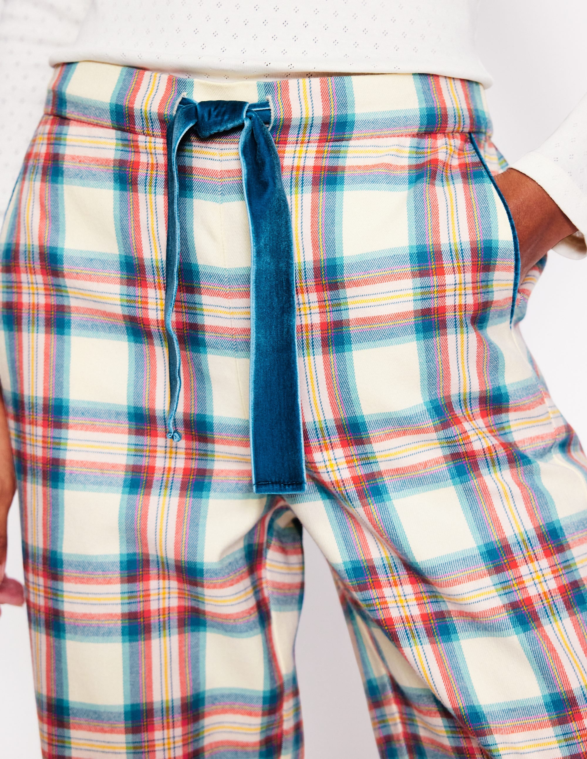 Brushed Cotton Pyjama Trousers-Eggnog & Orange Check - Image 2